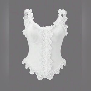 White Lace-Trim Ribbed Tank Top